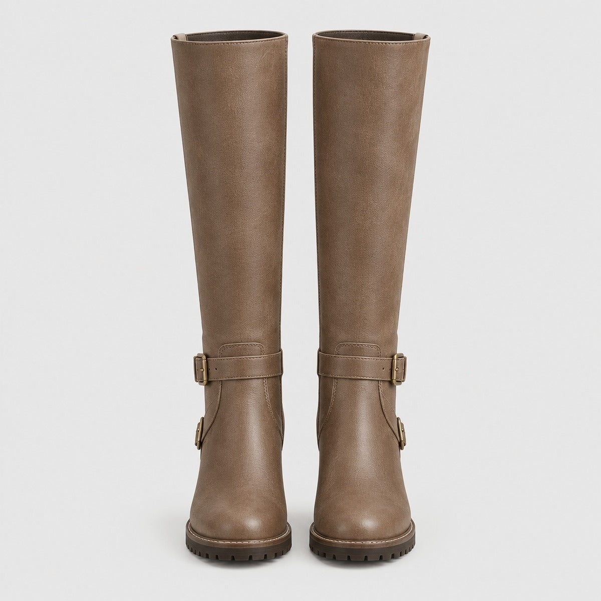Knee-High Buckle Block Heel Boots Sienna