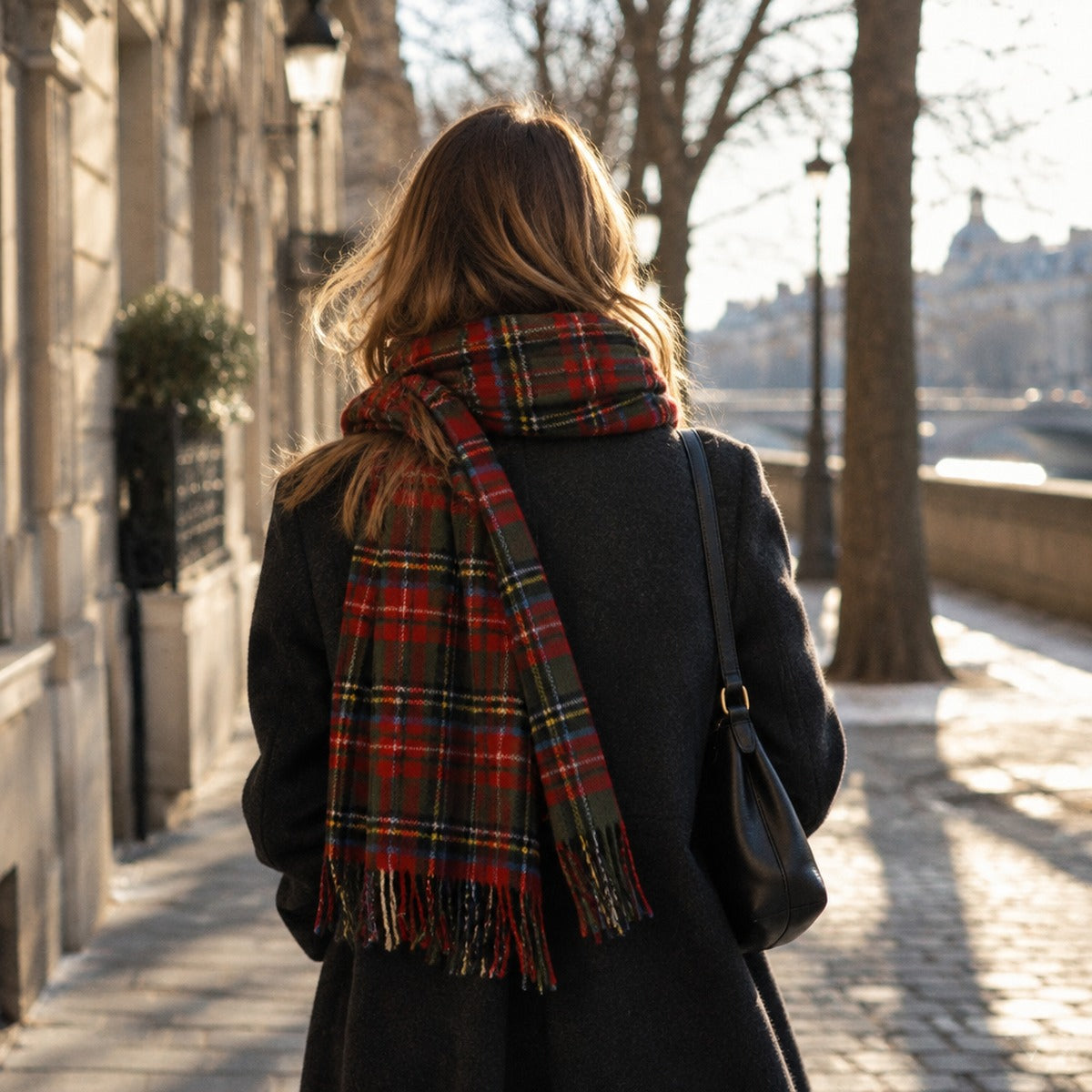Red Check Tartan Lambswool Scarf