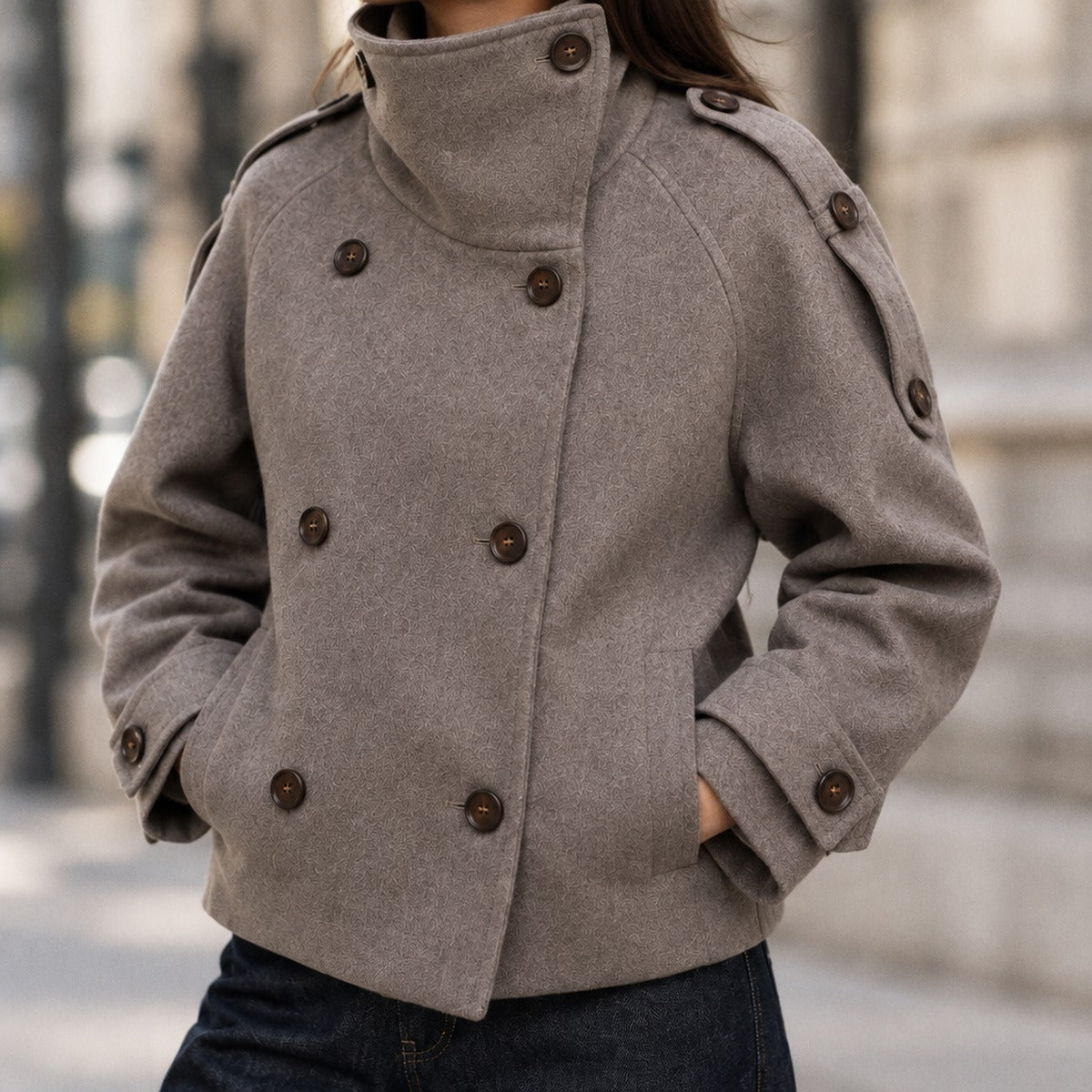 Oversized Short Wool Blend Coat with Stand Collar