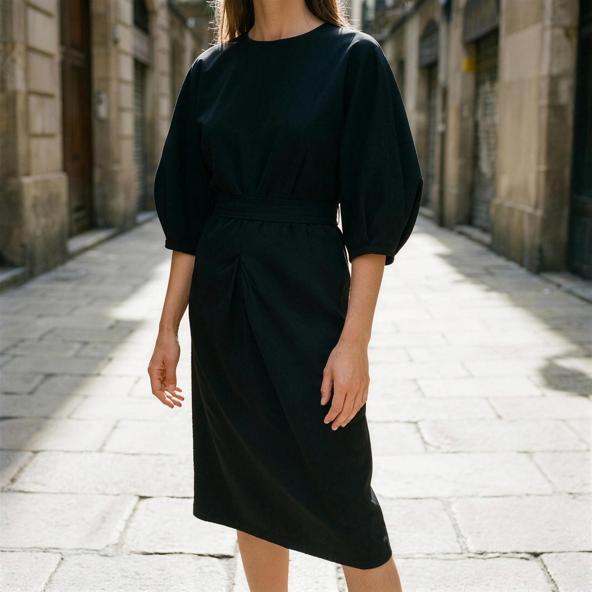 Balloon Sleeve Midi Dress