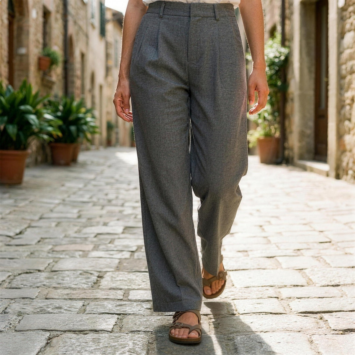 High Waist Linen Blend Pants