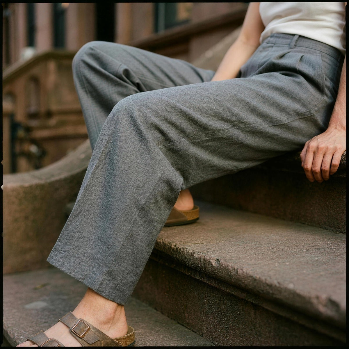 High Waist Linen Blend Pants