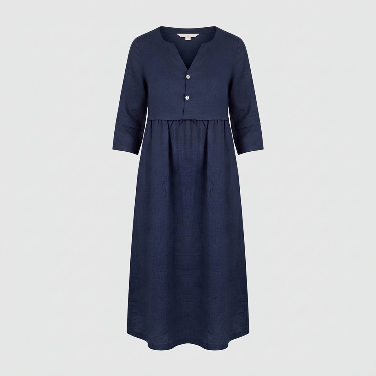 Button Waist Linen Midi Dress