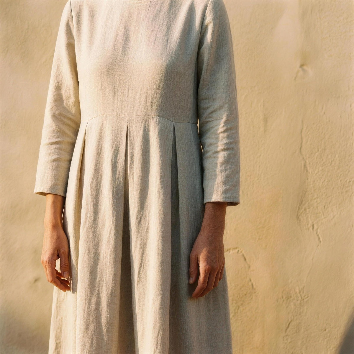 Pleated Linen Midi Dress