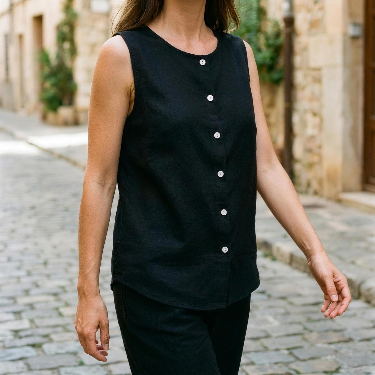 Button Down Linen Tank Top