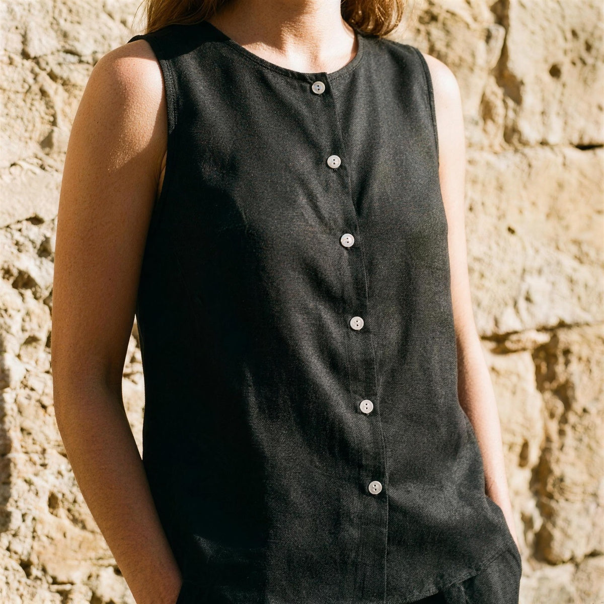 Button Down Linen Tank Top