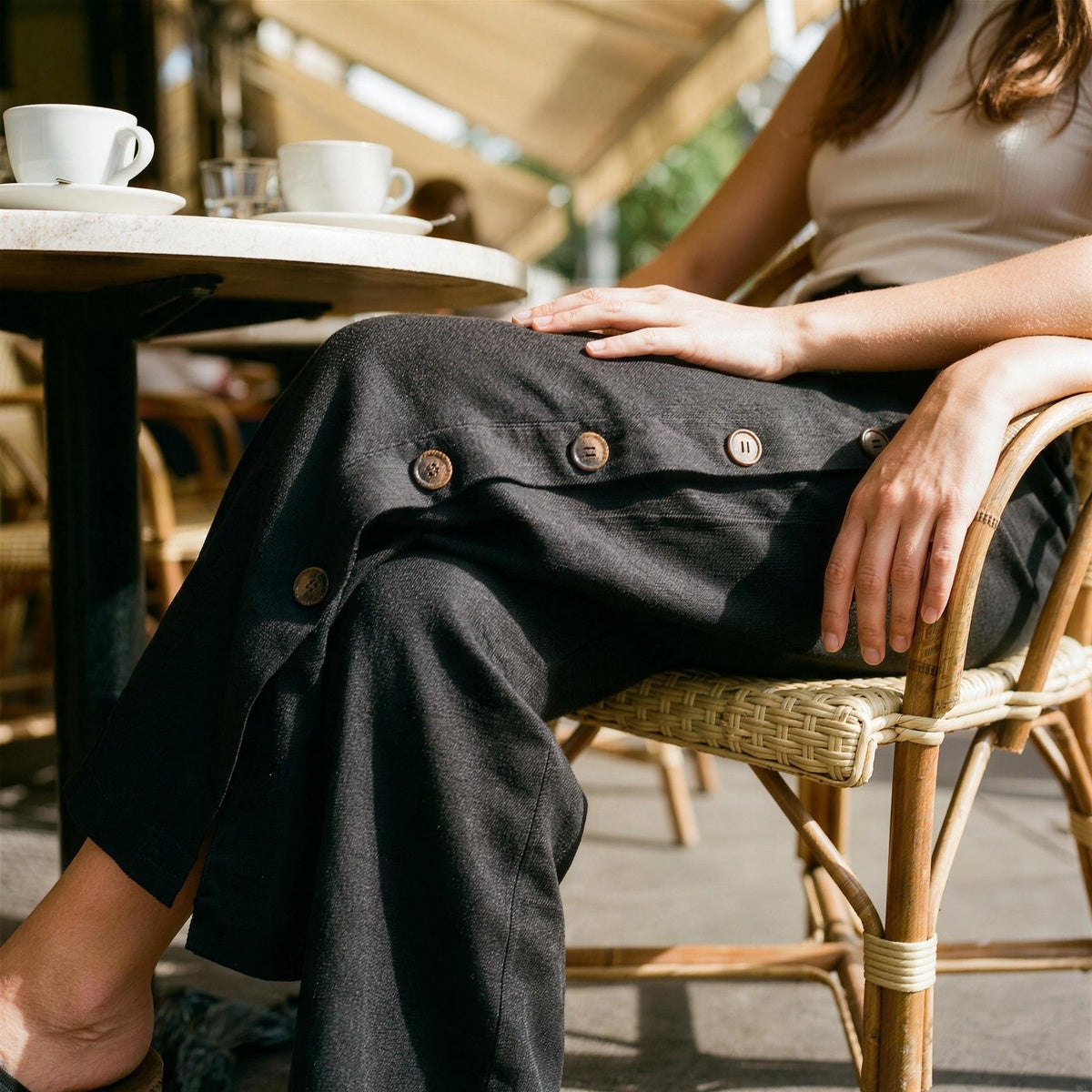Kaya Buttoned Linen Trousers
