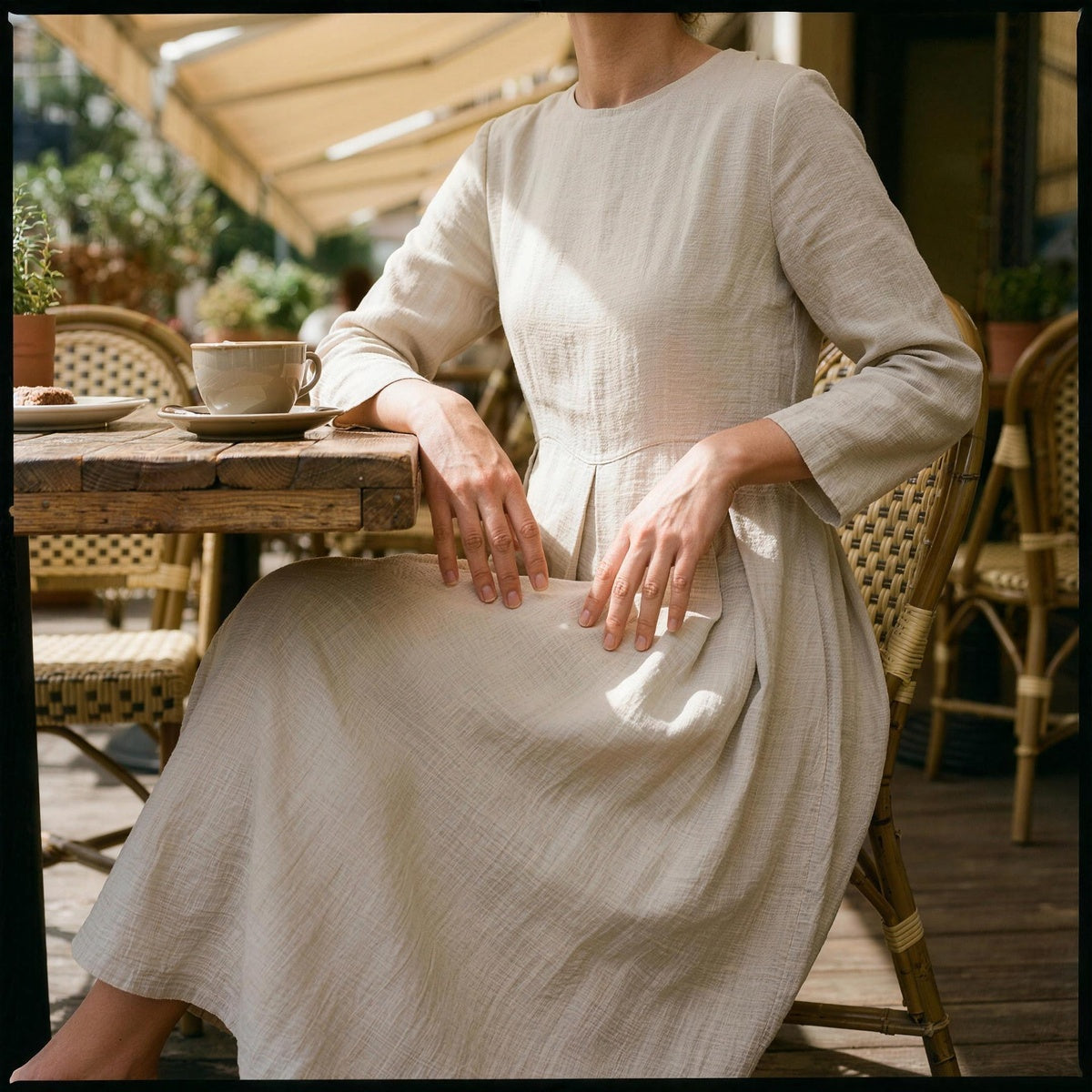 Pleated Linen Midi Dress
