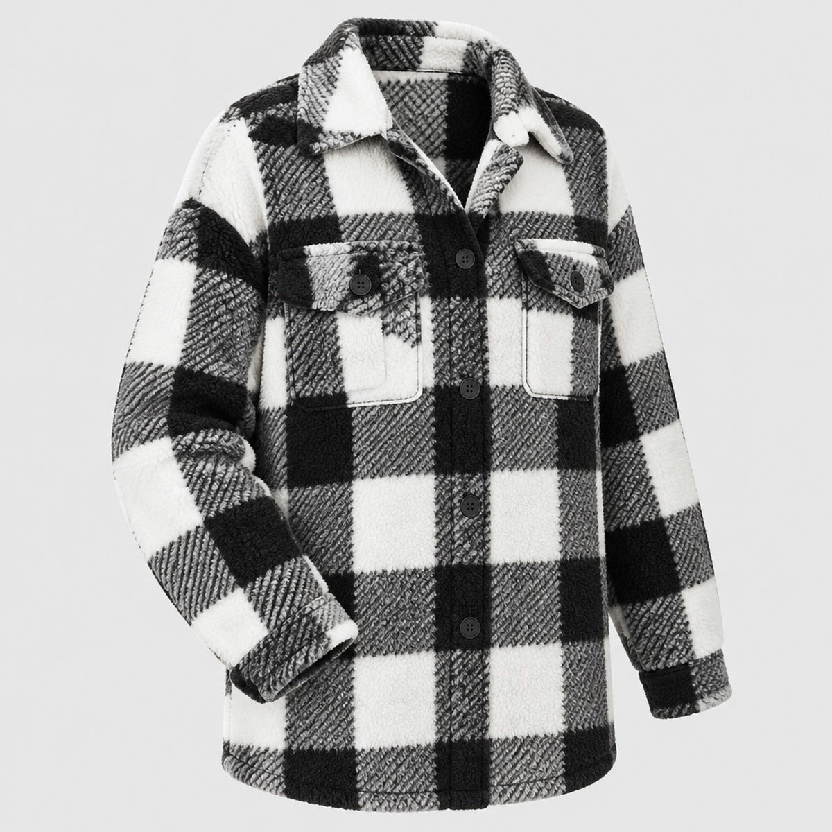 Plaid Teddy Fleece Shacket with Button Front
