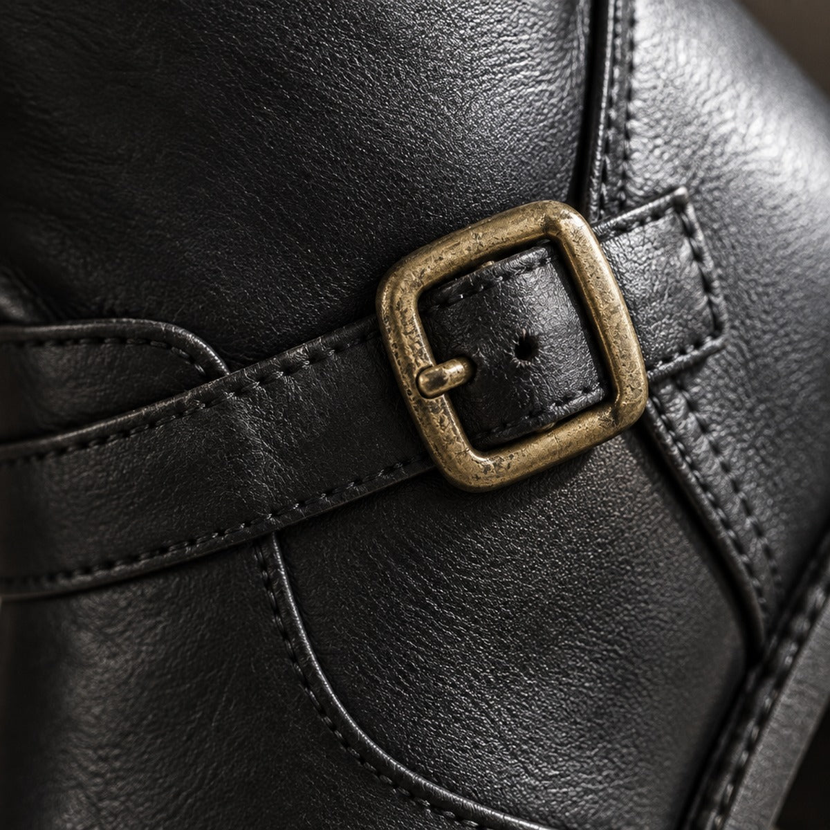 Knee-High Buckle Block Heel Boots Sienna
