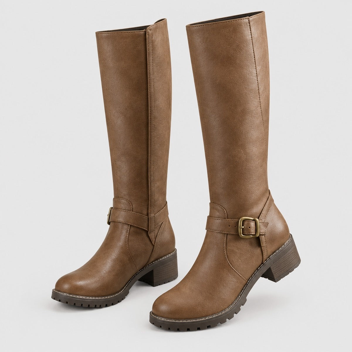 Knee-High Buckle Block Heel Boots Sienna