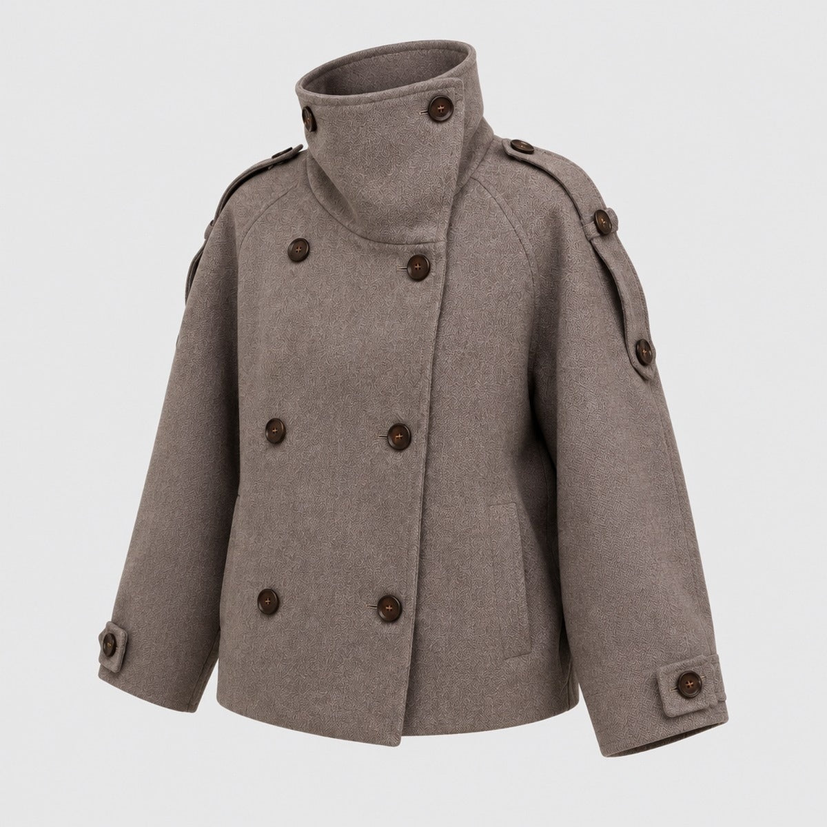 Oversized Short Wool Blend Coat with Stand Collar