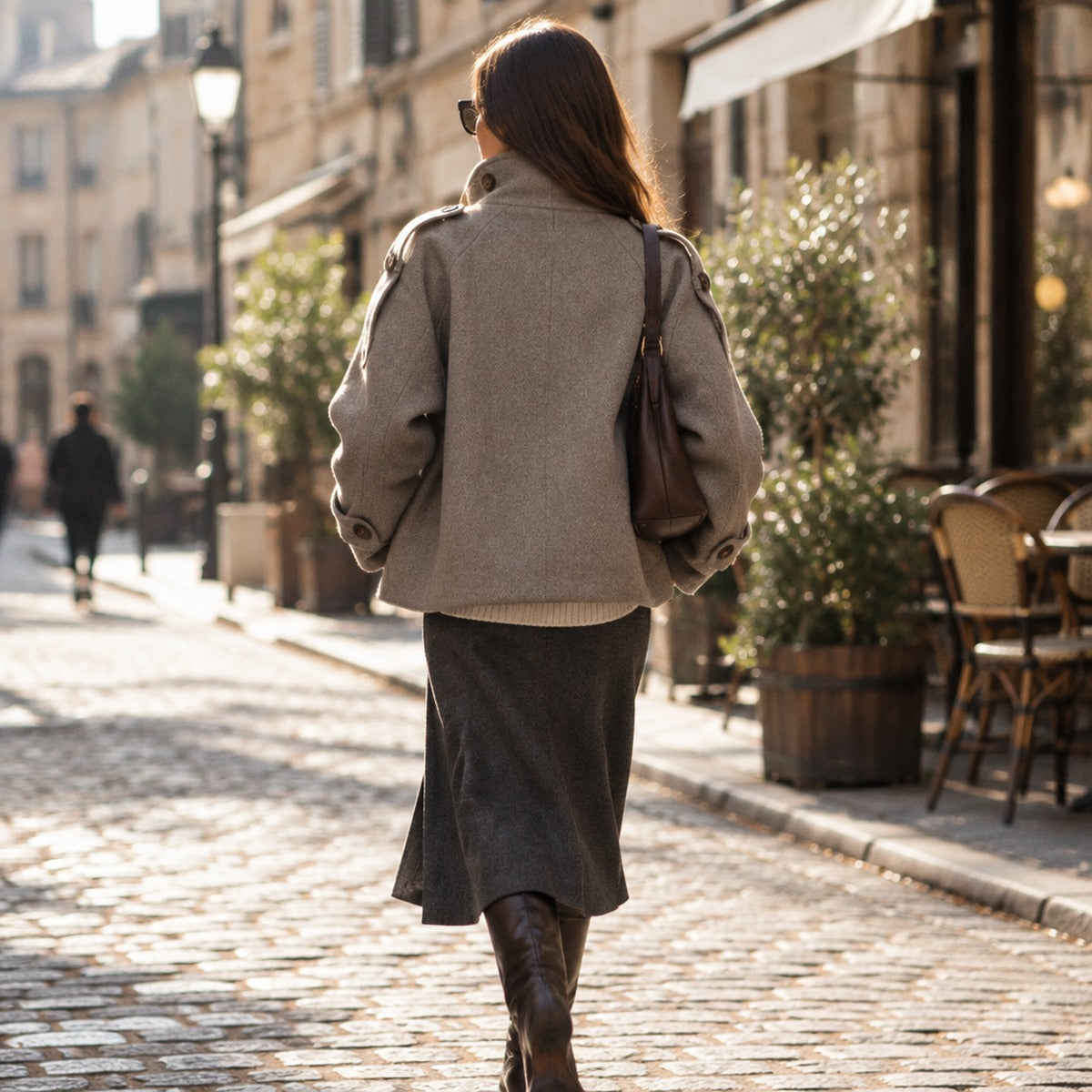 Oversized Short Wool Blend Coat with Stand Collar
