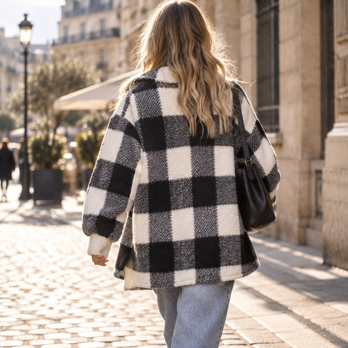 Plaid Teddy Fleece Shacket with Button Front