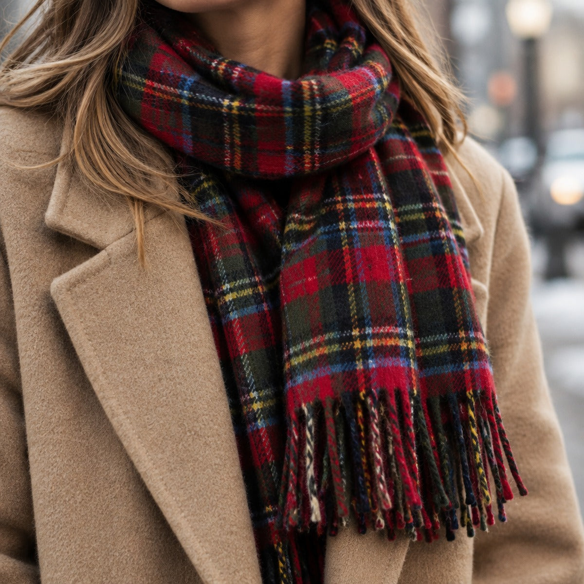Red Check Tartan Lambswool Scarf