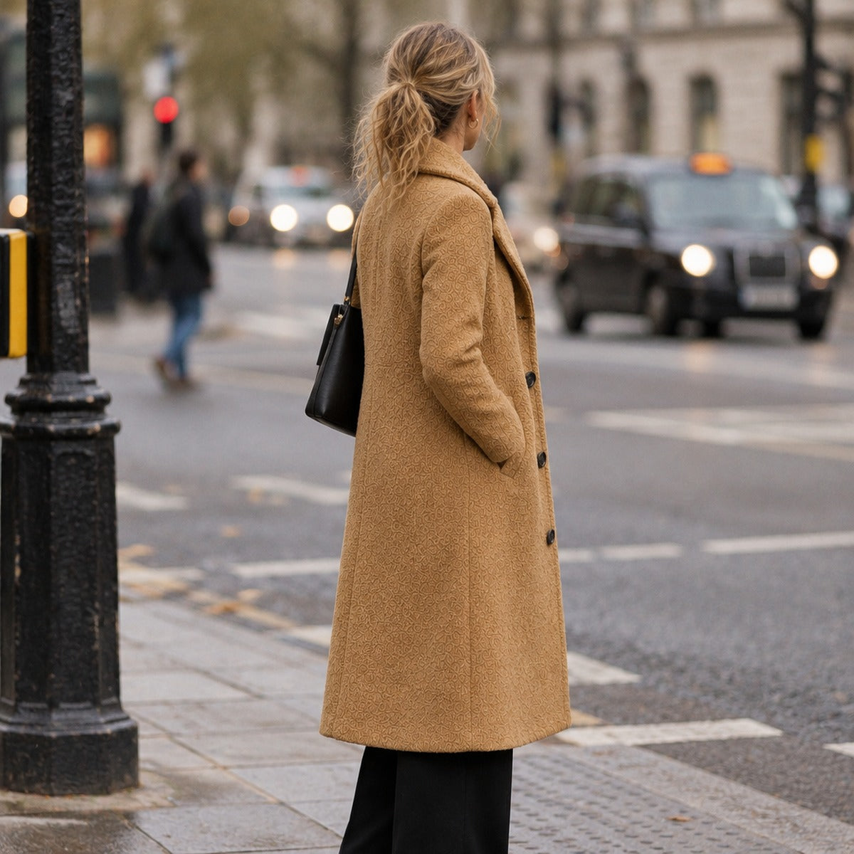 Long Lapel Collar Coat with Button Closure