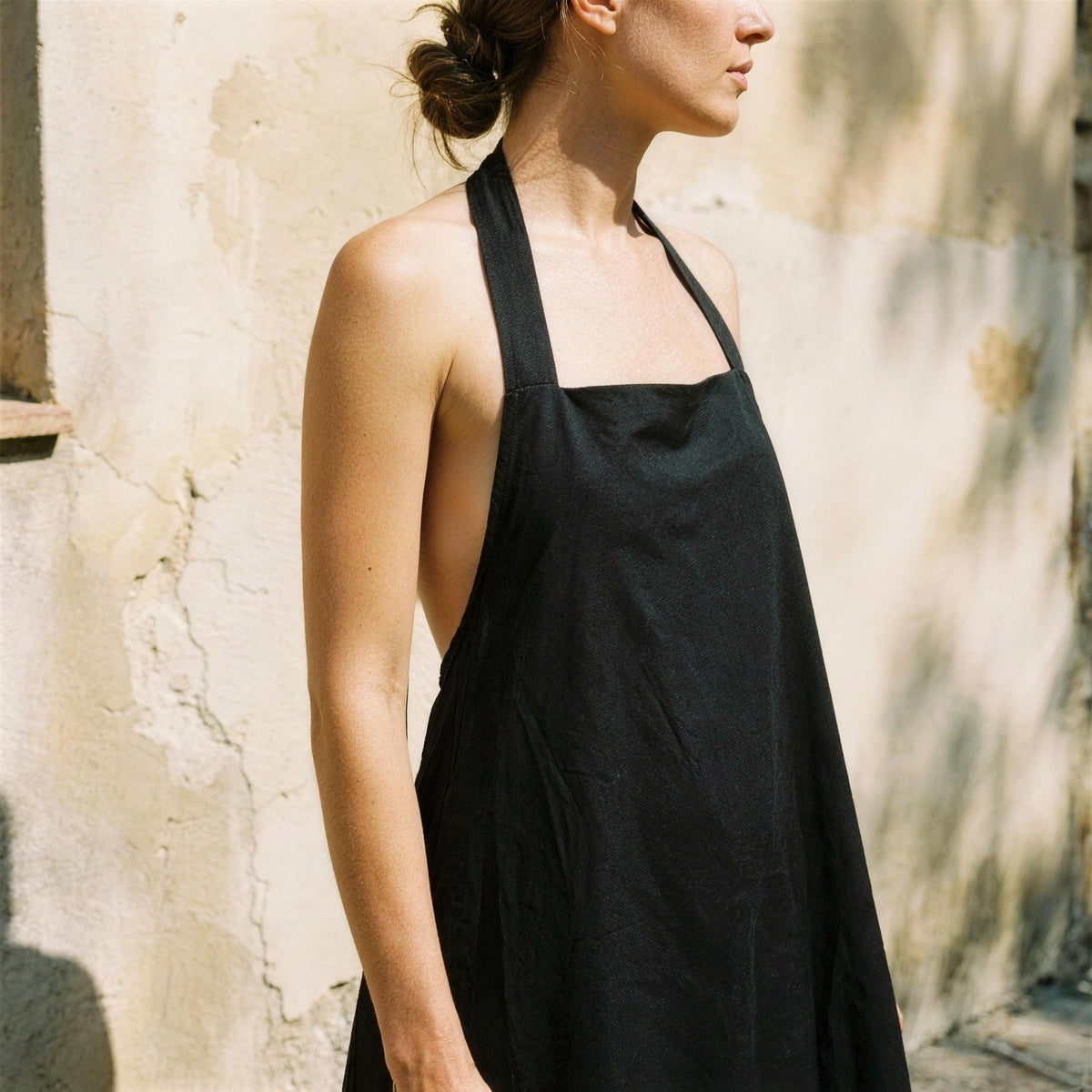 Cotton Blend Halter Midi Dress